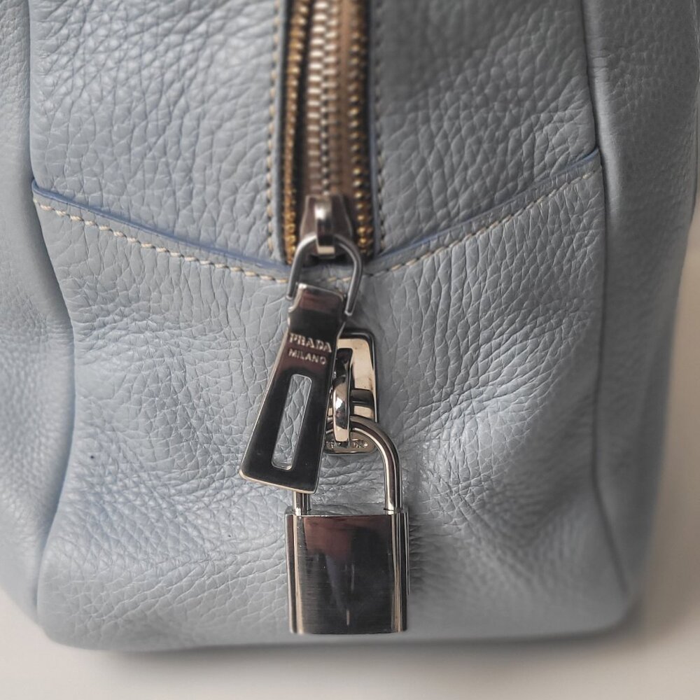 PRADA Light Blue Leather Bowler Handbag - Picture 8 of 16